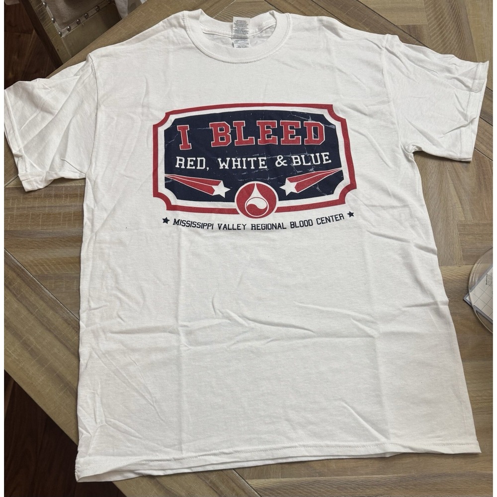 Blood Donor T Shirt Short Sleeve Patriotic I Bleed Red White Blue medium